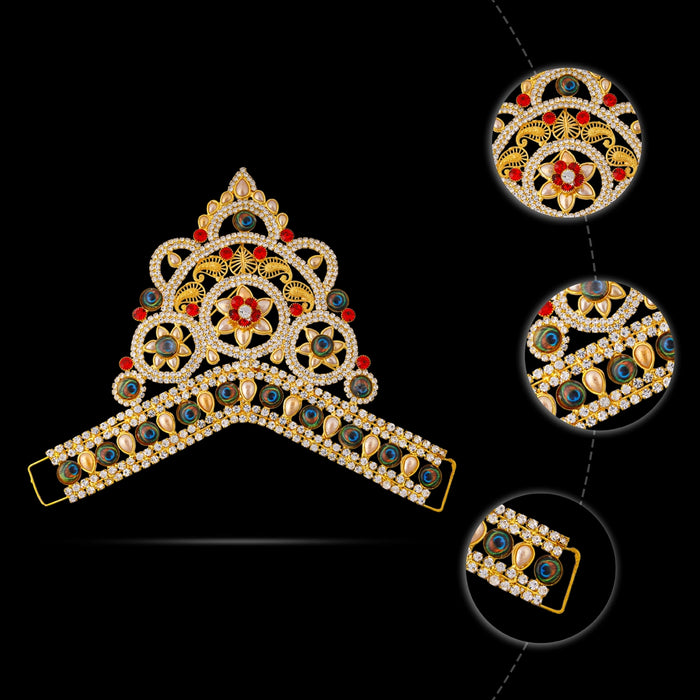 Stone Half Crown Open Type - 5 x 6 Inches | Half Kiridam/ God Mukut / Kireedam/ Turban For Deity Alangaram