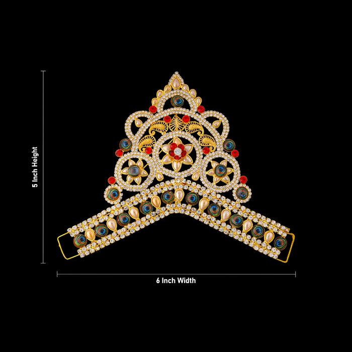 Stone Half Crown Open Type - 5 x 6 Inches | Half Kiridam/ God Mukut / Kireedam/ Turban For Deity Alangaram