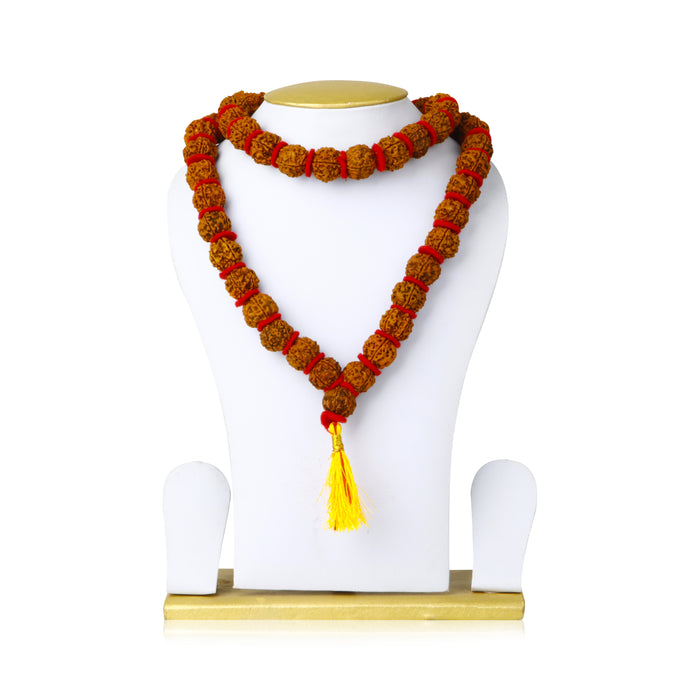 5 Mukhi Rudraksha Mala With Velvet Thread Knot - 21 Inches | Kanthi Mala/ 54 Beads Ruthratcham Malai for Men - Rudraksha Mala, Pendant, Bracelet