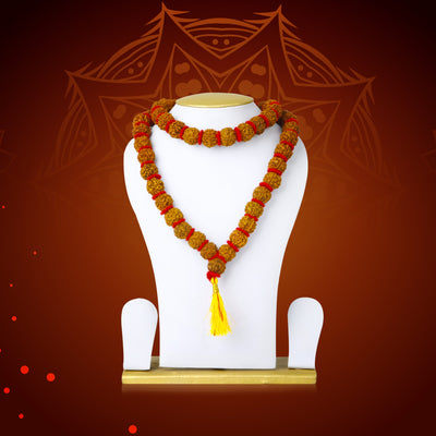 5 Mukhi Rudraksha Mala With Velvet Thread Knot - 21 Inches | Kanthi Mala/ 54 Beads Ruthratcham Malai for Men