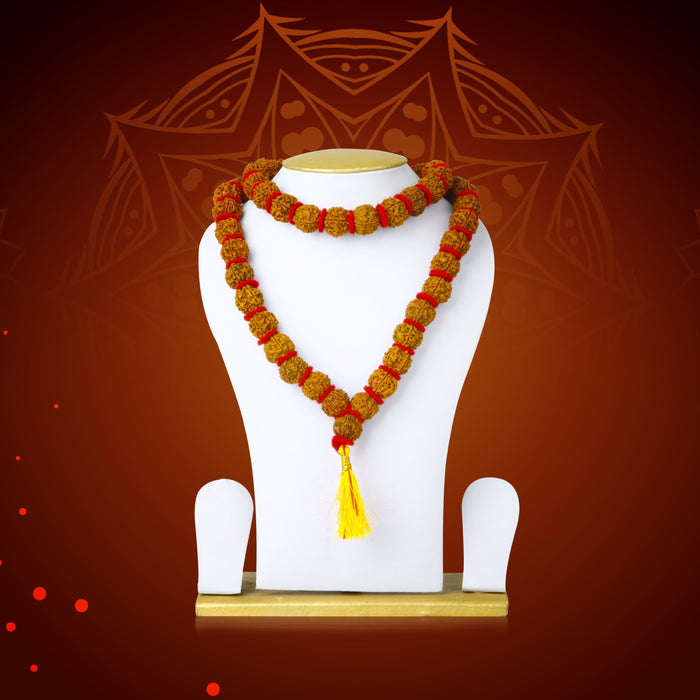 5 Mukhi Rudraksha Mala With Velvet Thread Knot - 21 Inches | Kanthi Mala/ 54 Beads Ruthratcham Malai for Men - Rudraksha Mala, Pendant, Bracelet