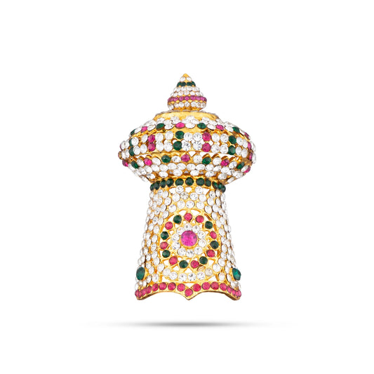 Stone Kireedam - 3 x 1.75 Inches | Half Crown/ Multicolour Stone Mukut/ Vishnu Half Kiridam for Deity/ 25 Gms - Head & Face Accessories