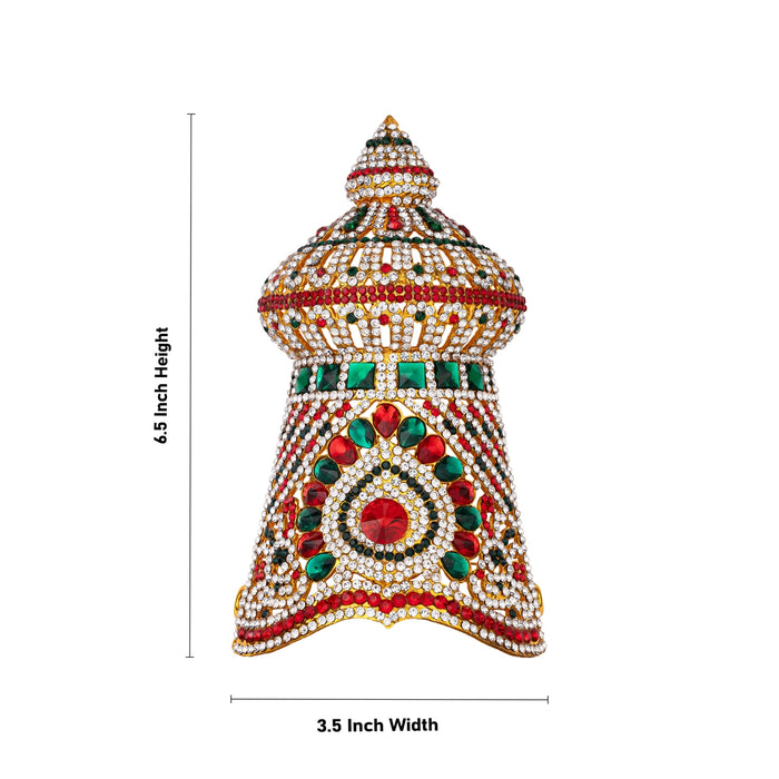 Vishnu Half Crown - 6.5 x 3.5 Inches | Multicolour Stone Kireedam/ Vishnu Kiridam/ Mukut for Deity - Head & Face Accessories