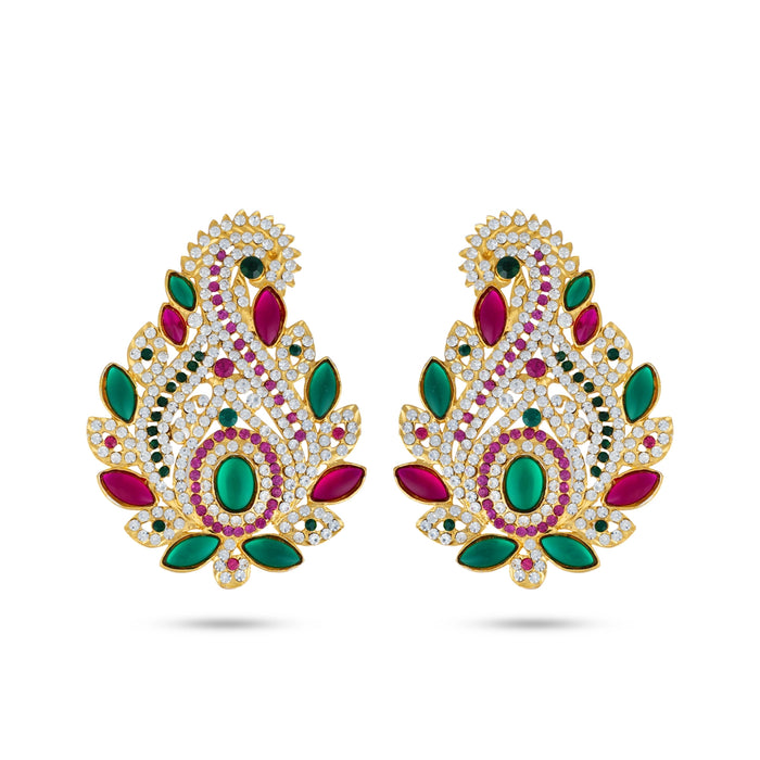 Stone Earring - 4 x 2.5 Inches | Stone Ear Studs / Karnapathiram / Multicolour Stone Jewellery for Deity/ Assorted