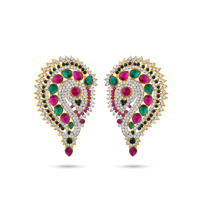 Stone Earring - 4 x 2.5 Inches | Stone Ear Studs / Karnapathiram / Multicolour Stone Jewellery for Deity/ Assorted