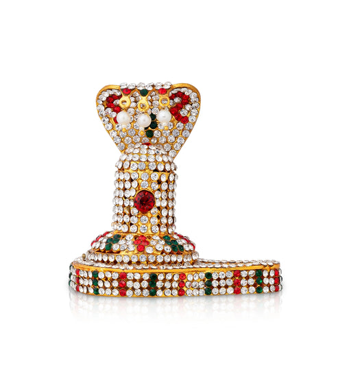 Shiv Ling Murti With Nagam - 3.5 x 3 Inches | Multicolour Stone Shiv Ling Idol/ Shiva Lingam Statue For Pooja - Gold Polish Murties