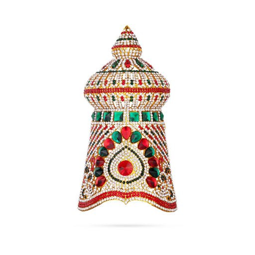 Vishnu Half Crown - 8 x 4 Inches | Multicolour Stone Kireedam/ Vishnu Kiridam/ Mukut for Deity - Head & Face Accessories