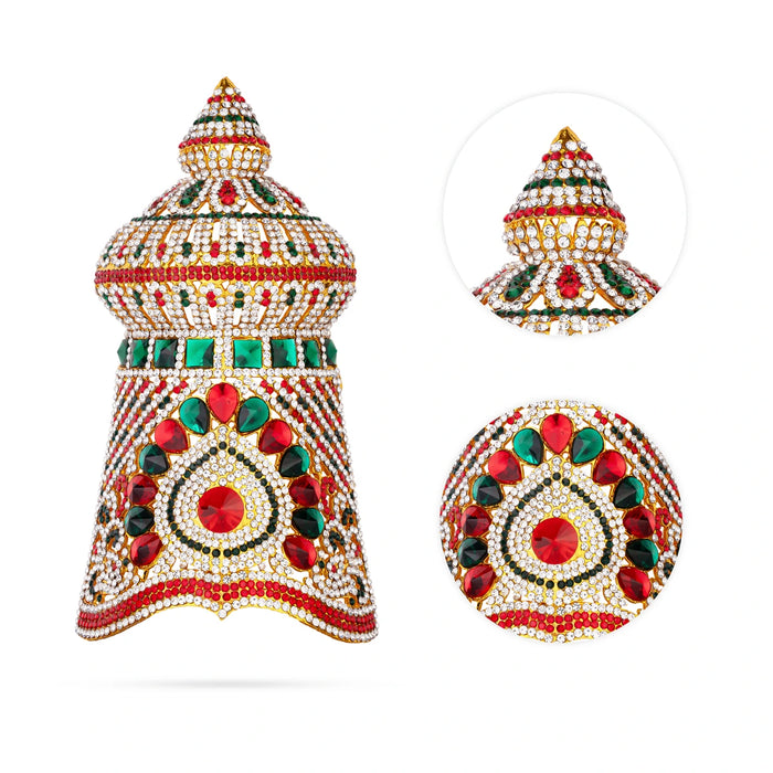 Vishnu Half Crown - 8 x 4 Inches | Multicolour Stone Kireedam/ Vishnu Kiridam/ Mukut for Deity - Head & Face Accessories