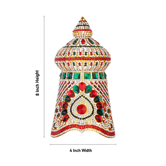 Vishnu Half Crown - 8 x 4 Inches | Multicolour Stone Kireedam/ Vishnu Kiridam/ Mukut for Deity - Head & Face Accessories