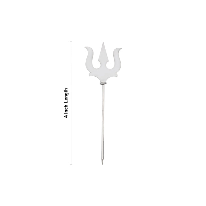 Mahadev Trishul - 4 X 1 Inches | Silver Soolam/ Sulam/ Astras For Deity And Spiritual Worship - Deity Accessories