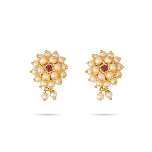 Earring Pair | Gold Polish Studs/ Pearl Ear Ring/ Artificial Jewellery/ Earrings for Women - Ethnic Wear Accessories