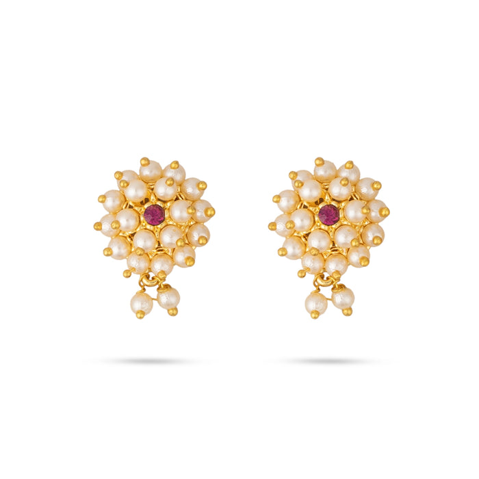 Earring Pair | Gold Polish Studs/ Pearl Ear Ring/ Artificial Jewellery/ Earrings for Women - Ethnic Wear Accessories