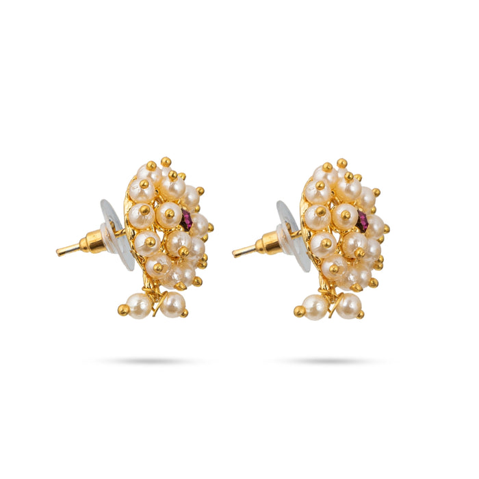 Earring Pair | Gold Polish Studs/ Pearl Ear Ring/ Artificial Jewellery/ Earrings for Women - Ethnic Wear Accessories