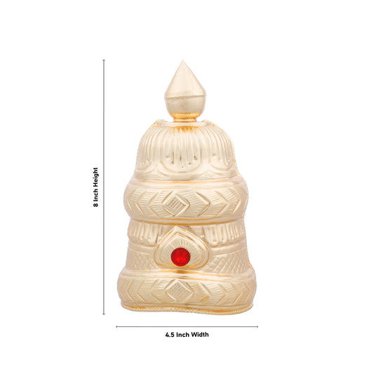 Half Kireedam - 8 x 4.5 Inches | Gold Polish Half Crown/ Single Stone Kiridam for Deity Decor - Head & Face Accessories