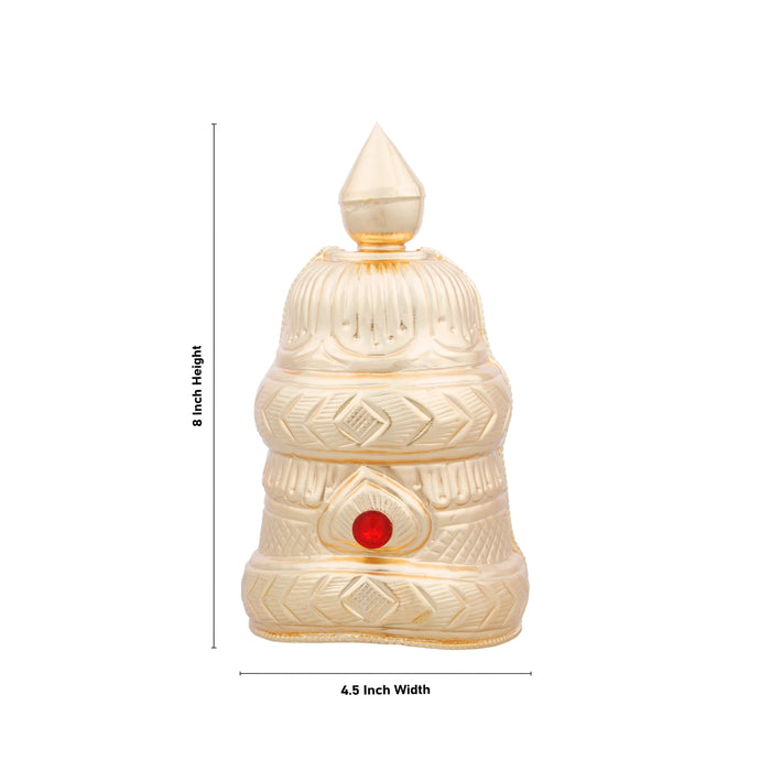 Half Kireedam - 8 x 4.5 Inches | Gold Polish Half Crown/ Single Stone Kiridam for Deity Decor - Head & Face Accessories