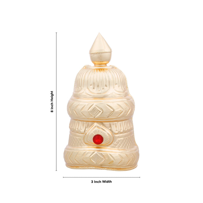 Half Kireedam - 8 x 3 Inches | Gold Polish Half Crown/ Single Stone Kiridam for Deity Decor - Head & Face Accessories