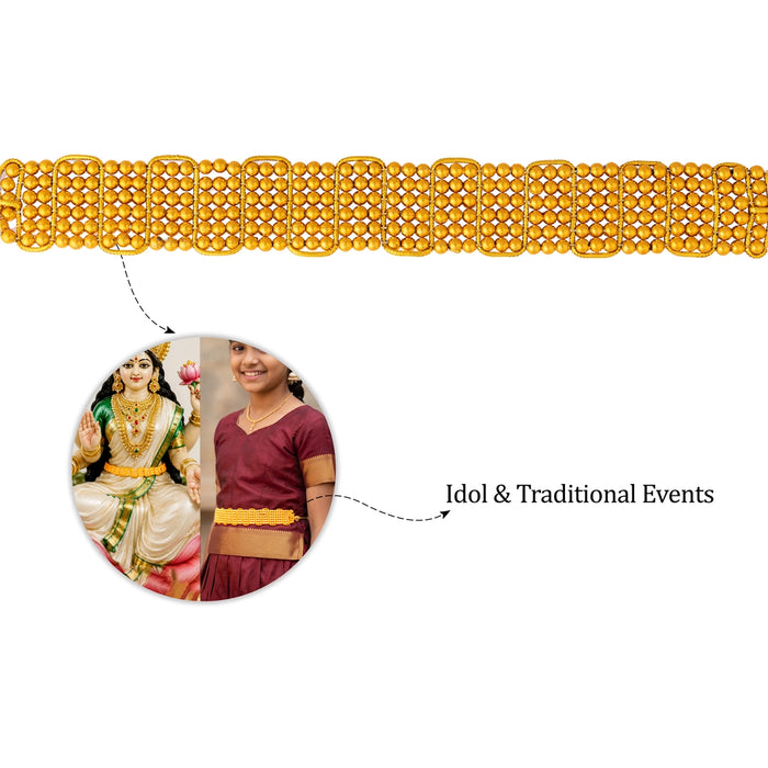 Hip Belt - 11 Inches | 6 Line Hip Jewellery/ Golden Beads Waist Belt/ Artificial Jewelry For Deity Decoration