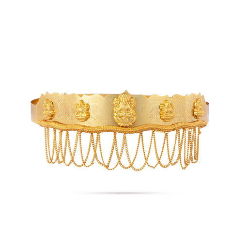 Hip Belt - 1.5 x 9.5 Inches | Gold Polish Jewellery/ 5 Lakshmi With Chain Design Waist Belt for Women - Ethnic Wear Accessories
