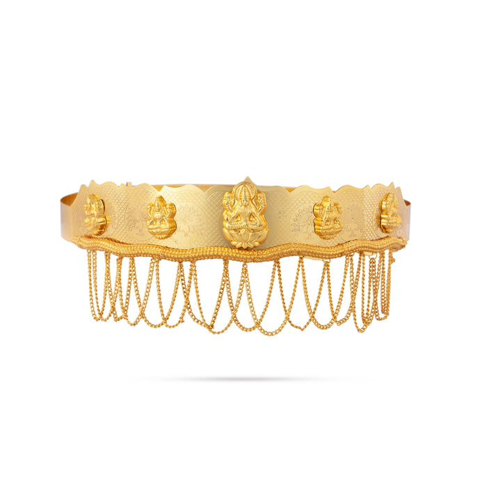 Hip Belt - 1.5 x 9.5 Inches | Gold Polish Jewellery/ 5 Lakshmi With Chain Design Waist Belt for Women - Ethnic Wear Accessories