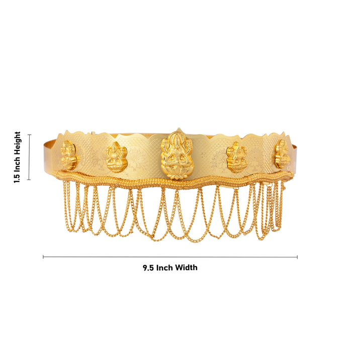 Hip Belt - 1.5 x 9.5 Inches | Gold Polish Jewellery/ 5 Lakshmi With Chain Design Waist Belt for Women - Ethnic Wear Accessories