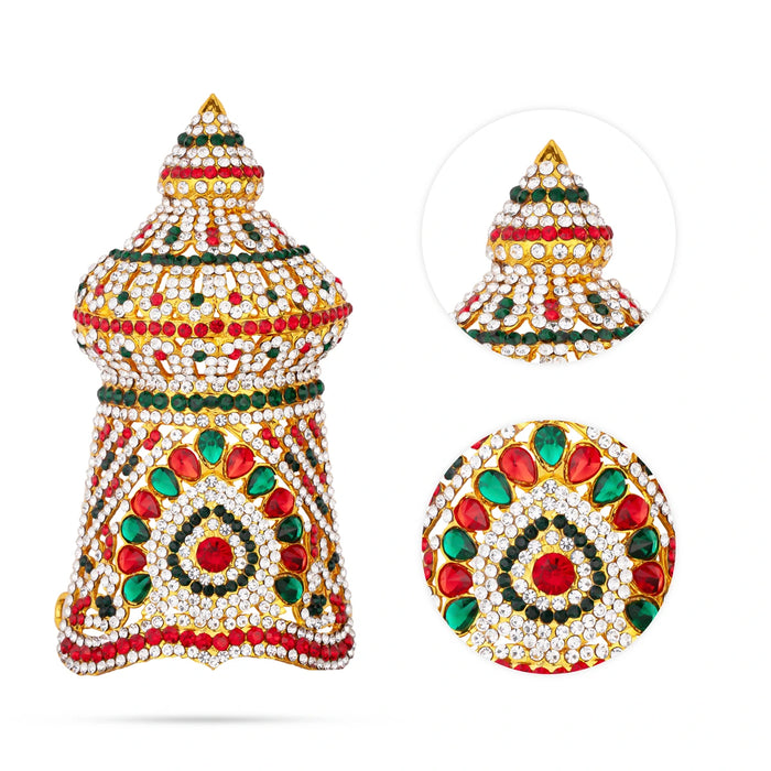 Vishnu Half Crown - 5.5 x 2.75 Inches | Multicolour Stone Kireedam/ Vishnu Kiridam/ Mukut for Deity - Head & Face Accessories