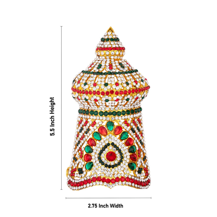 Vishnu Half Crown - 5.5 x 2.75 Inches | Multicolour Stone Kireedam/ Vishnu Kiridam/ Mukut for Deity - Head & Face Accessories