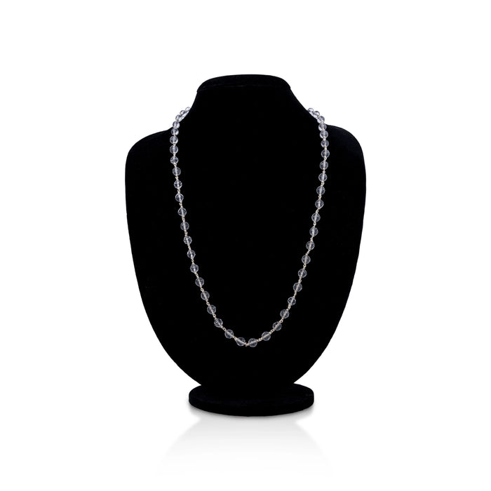 Sphatik Mala With Silver Knot - 13 Inches | 8 mm/ 54 Beads Padiga Malai/ Crystal Mala For Meditation - Sphatik Mala, Pendant, Bracelet