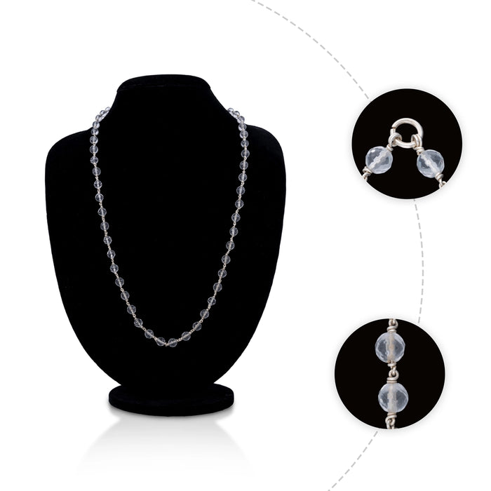 Sphatik Mala With Silver Knot - 13 Inches | 8 mm/ 54 Beads Padiga Malai/ Crystal Mala For Meditation - Sphatik Mala, Pendant, Bracelet