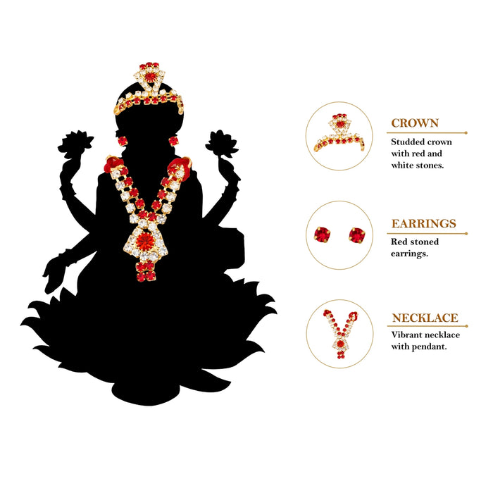 Mala Mukut Set | Stone Jewellery Set/ Crown, Mala & Earrings for Deity Alangaram