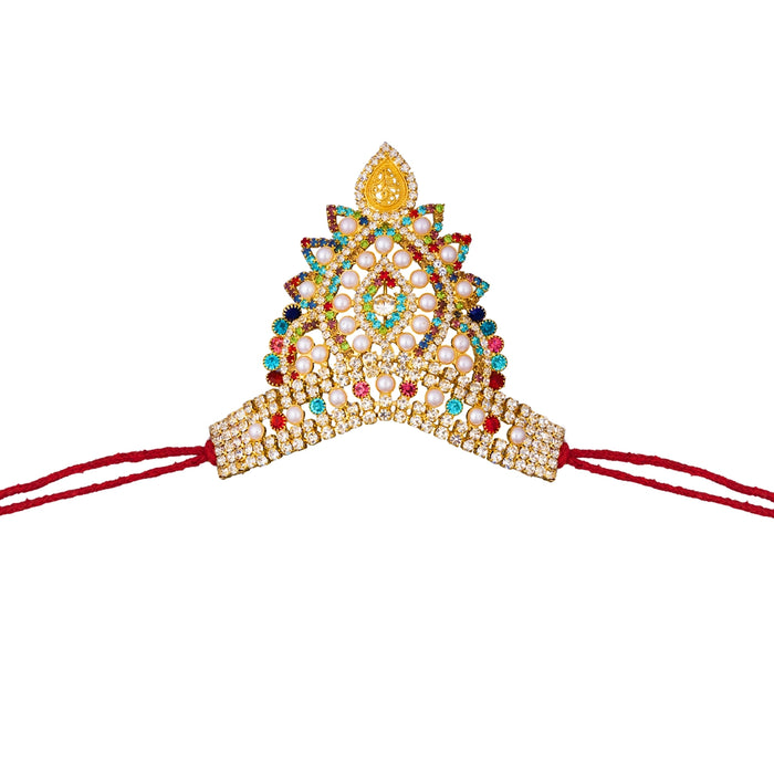 Half Crown - 2.75 x 3 Inches | Multicolour Stone Half Kireedam/ Mukut/ Turban/ Kiridam for Deity