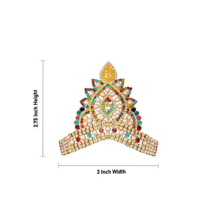 Half Crown - 2.75 x 3 Inches | Multicolour Stone Half Kireedam/ Mukut/ Turban/ Kiridam for Deity
