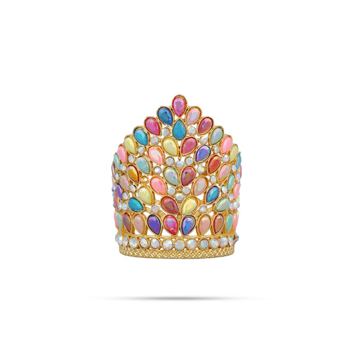 Stone Crown - 1.75 x 1.25 Inches | Kireedam/ Multicolour Stone Kiridam/ Mukut for Deity - Head & Face Accessories