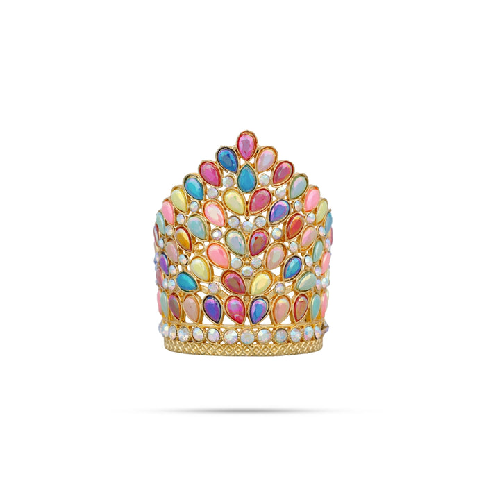 Stone Crown - 1.75 x 1.25 Inches | Kireedam/ Multicolour Stone Kiridam/ Mukut for Deity - Head & Face Accessories