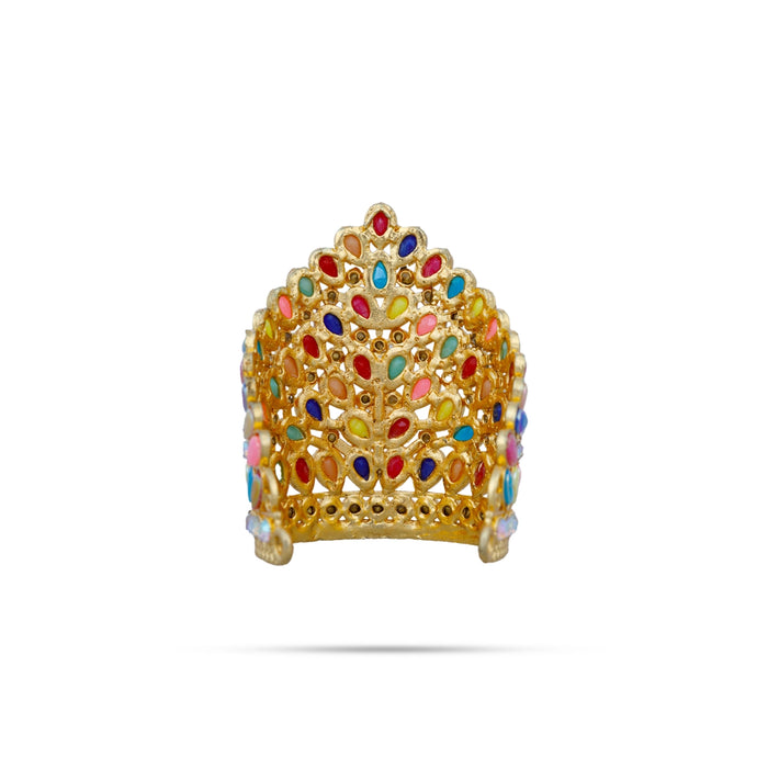 Stone Crown - 1.75 x 1.25 Inches | Kireedam/ Multicolour Stone Kiridam/ Mukut for Deity - Head & Face Accessories