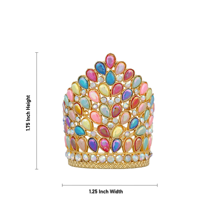 Stone Crown - 1.75 x 1.25 Inches | Kireedam/ Multicolour Stone Kiridam/ Mukut for Deity - Head & Face Accessories