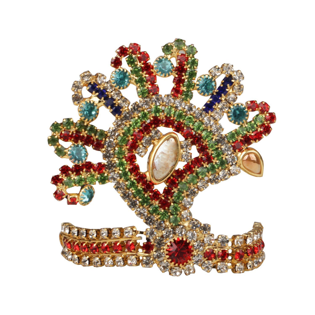 Stone Kireedam - 1.8 x 1.8 Inches | Crown/ Mukut/ Multicolour Stone/ Jewellery for Deity