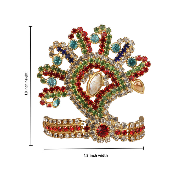 Stone Kireedam - 1.8 x 1.8 Inches | Crown/ Mukut/ Multicolour Stone/ Jewellery for Deity