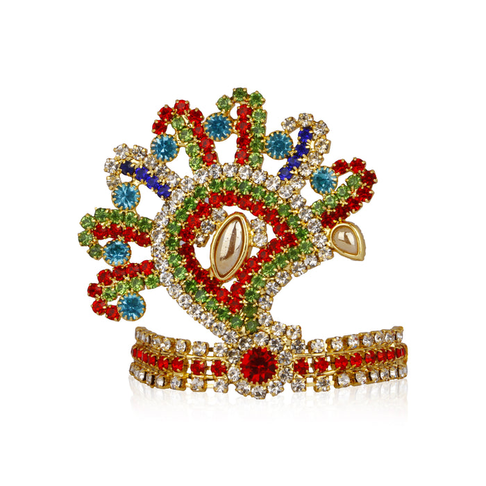 Stone Kireedam - 1.5 x 2.25 Inches | Crown/ Mukut/ Multicolour Stone/ Jewellery for Deity