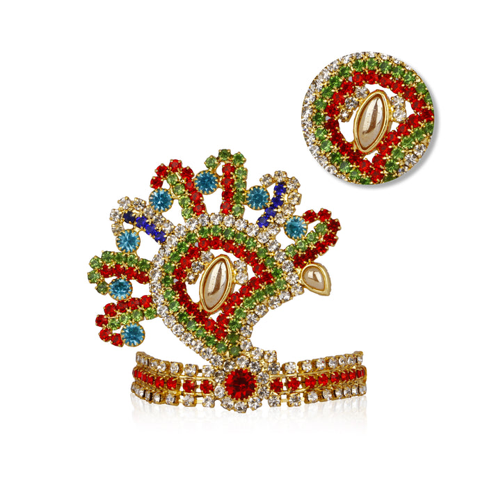 Stone Kireedam - 1.5 x 2.25 Inches | Crown/ Mukut/ Multicolour Stone/ Jewellery for Deity