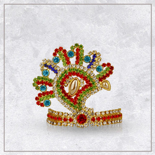 Stone Kireedam - 1.5 x 2.25 Inches | Crown/ Mukut/ Multicolour Stone/ Jewellery for Deity - Head & Face Accessories