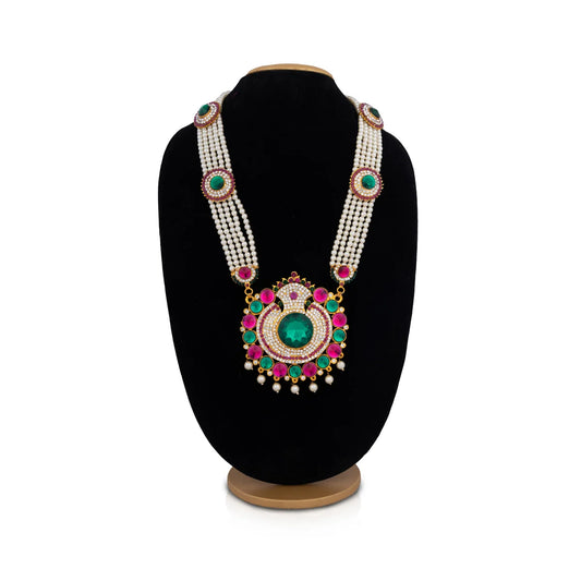 Moti Haram - 17 Inches | Stone Haram with Locket/ Jewellery for Deity - Neck & Body Accessories