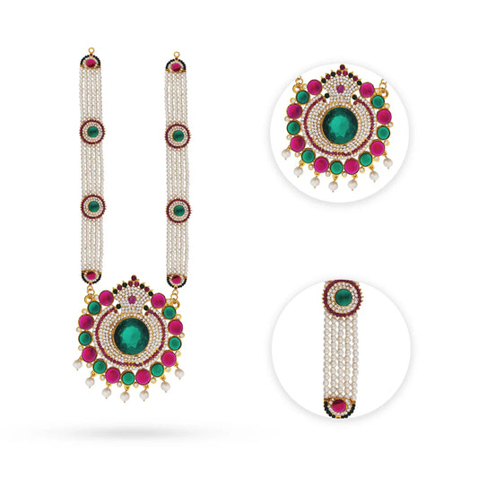 Moti Haram - 17 Inches | Stone Haram with Locket/ Jewellery for Deity - Neck & Body Accessories