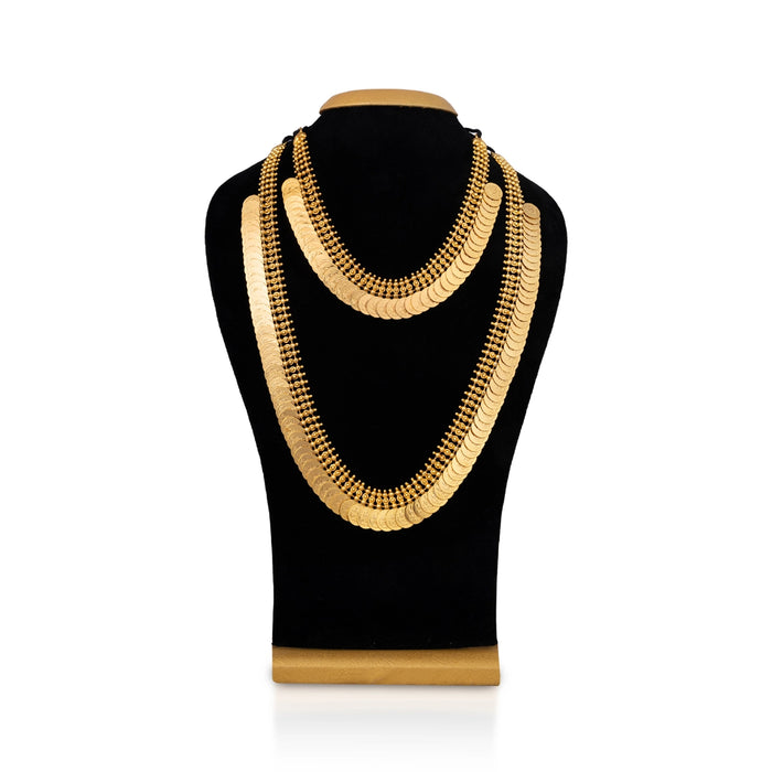 Kaasumala Necklace & Haram Pair - 10 Inches | Artificial Jewellery/ Kasumalai/ Gold Polish Jewellery For Women - Ethnic Wear Accessories