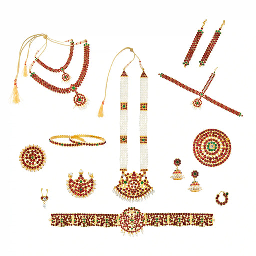 Kemp Dance Jewellery Set | Pearls with Stone Kemp Jewellery Set/ Bharatanatyam Jewellery Set for Dance - Bharatanatyam Jewellery