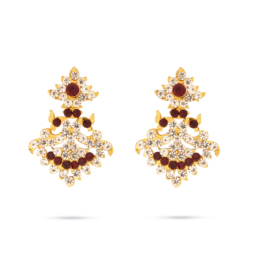 Stone Earings Set - 1.5 x 1.25 Inches | Multicolour Stone Earring/ Karnapathakkam for Deity