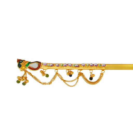 Krishna Flute - 16 x 0.25 Inches | Peacock Design Flute/ Gold Polish Bansuri for Laddu Gopal Ji - Deity Accessories