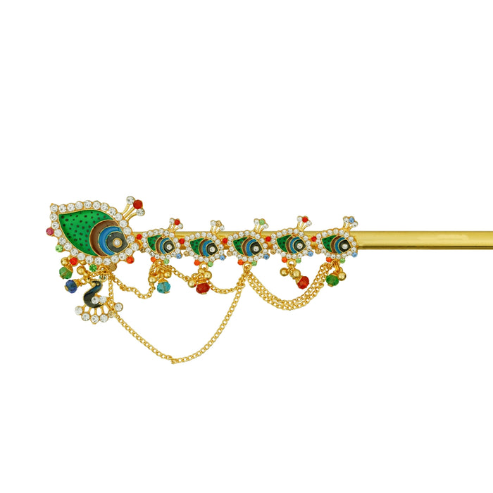 Peacock Feather Design Krishna Flute - 16 x 1 Inches | Bansuri Flute/ Decorative Flute for Laddu Gopal Ji - Deity Accessories
