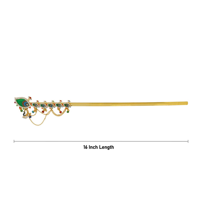 Peacock Feather Design Krishna Flute - 16 x 1 Inches | Bansuri Flute/ Decorative Flute for Laddu Gopal Ji - Deity Accessories