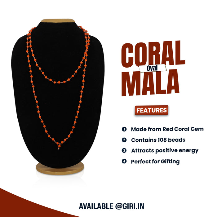 Coral Mala - 31 Inches | Moonga Mala/ Munga Mala/ Glass Beads Mala for Men & Women - Mala & Pendant