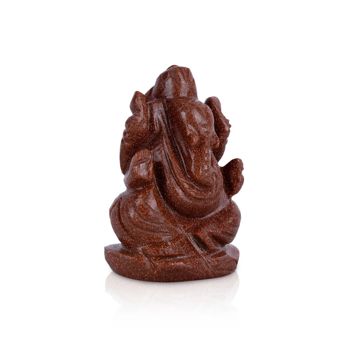 Ganesh Murti - 2.75 x 1.5 Inches | Red Sunstone Ganpati Murti / Sitting Vinayaka Statue for Pooja - Sphatik & Semi Precious Stone Murties